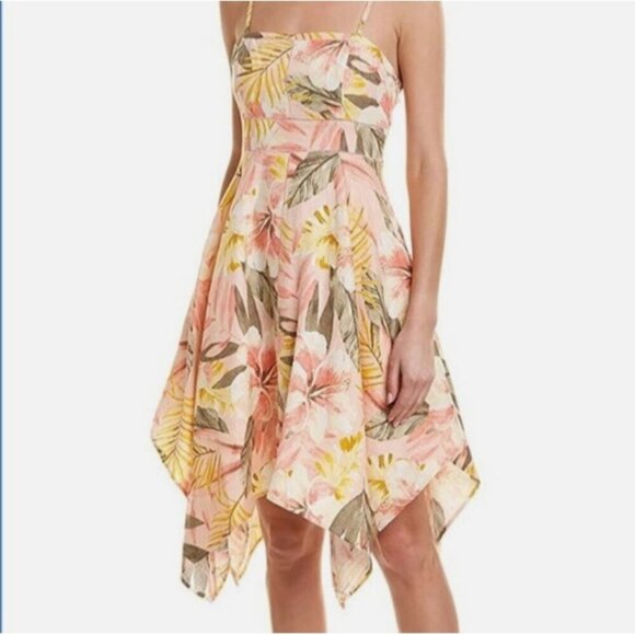 Joie Phara Linen Floral Asymmetrical Hem Party Dress 6 - Picture 1 of 10